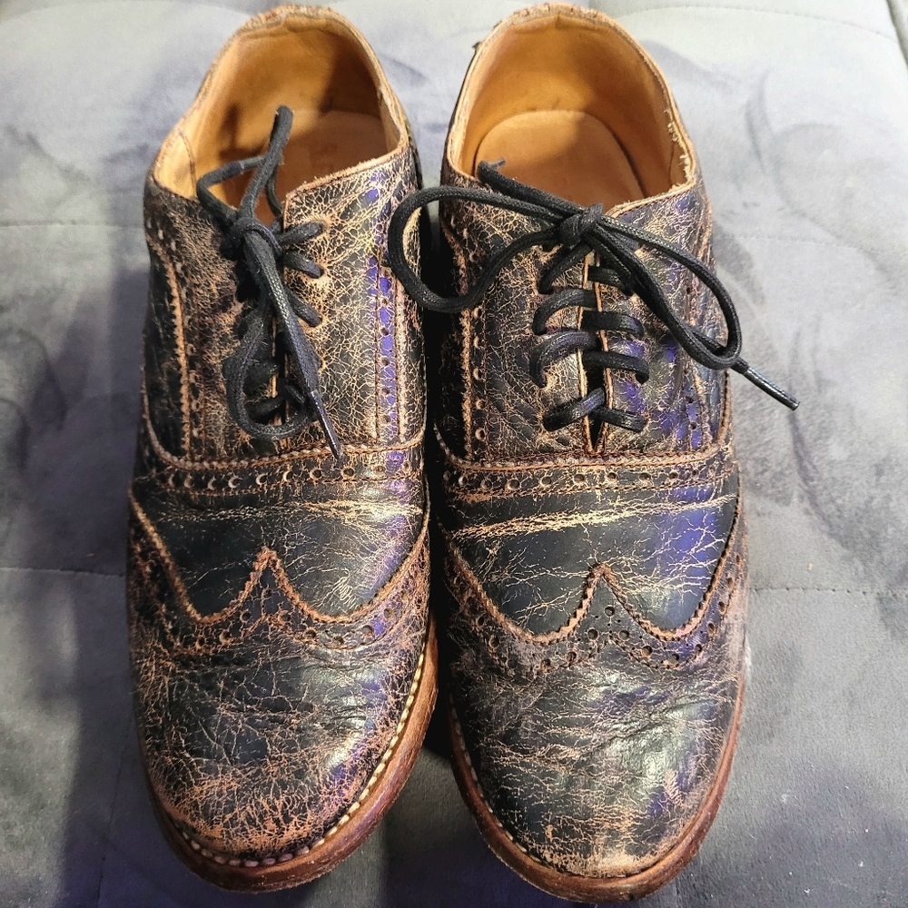 Bed Stu Women's Lita Cobbler Wingtip Oxford Shoes Size 10, Distressed Black